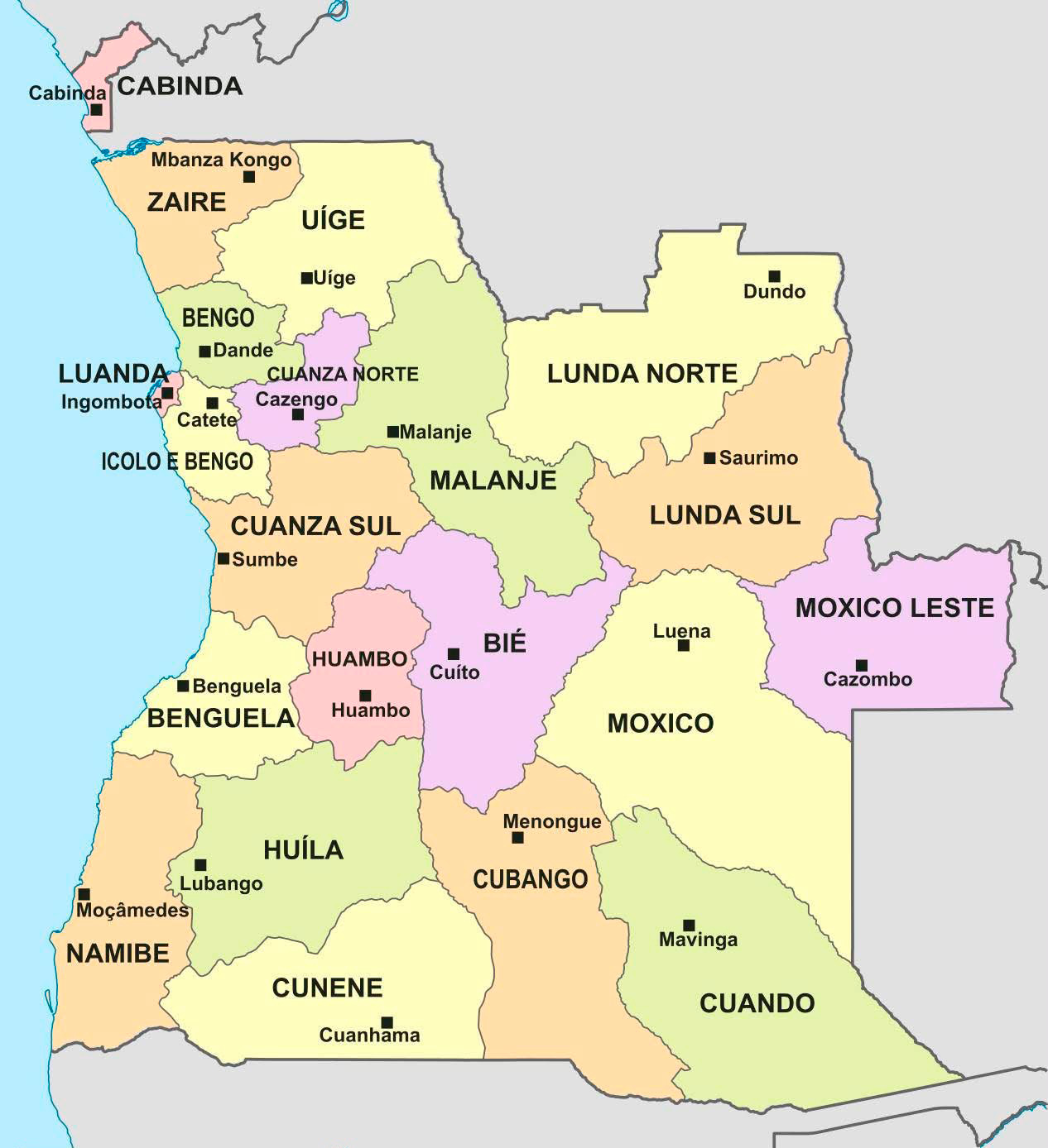 Mapa Institucional do Conecta Angola com os Pontos de Conectividade e Universidades